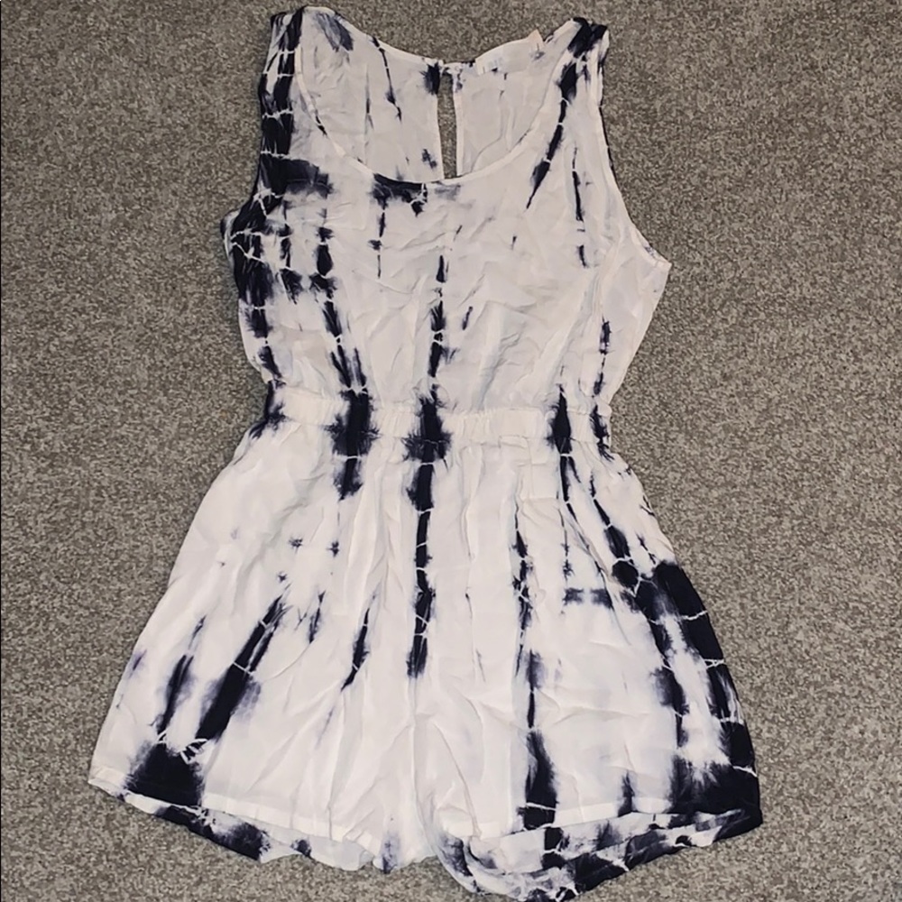 White and Navy tie dye romper